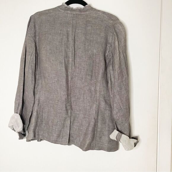 Eileen Fisher Irish Linen Single Button Double Front Pocket Jacket L light grey - Picture 2 of 8